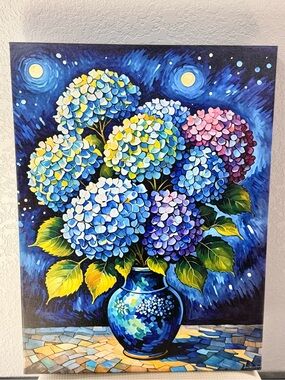 Blue Hydrangea Vase Canvas Hang Art- Van Gogh Enterprises Inc